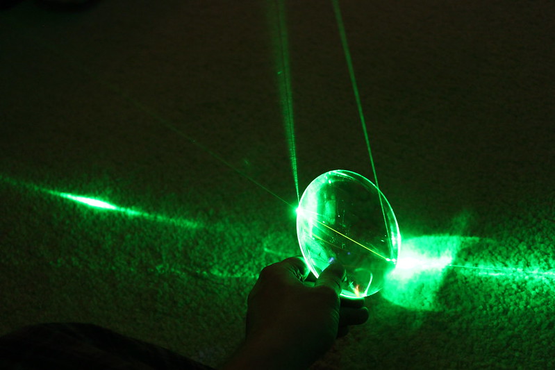 Green laser reflection and refraction