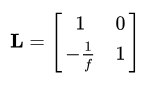 Transfer matrix for thin lens