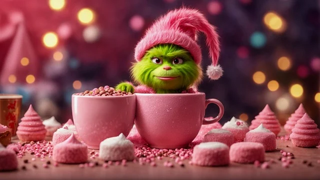 Baby Grinch in pink candyland